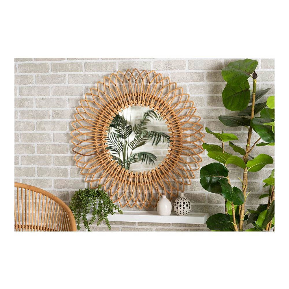 bali & pari Bora Modern Bohemian Natural Brown Rattan Accent Wall Mirror