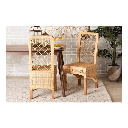 Walnut Brown Mahogany Wood 2-Piece Dining Chair Set