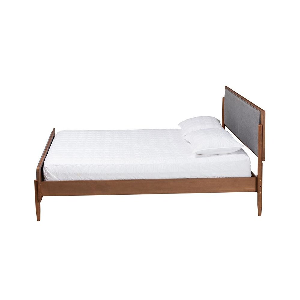 Grey Fabric and Ash Walnut Finished Wood King Size Platform Bed