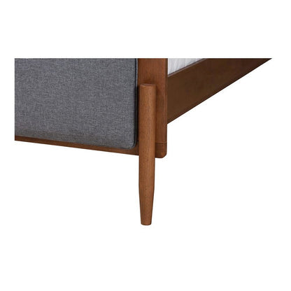 Grey Fabric and Ash Walnut Finished Wood King Size Platform Bed
