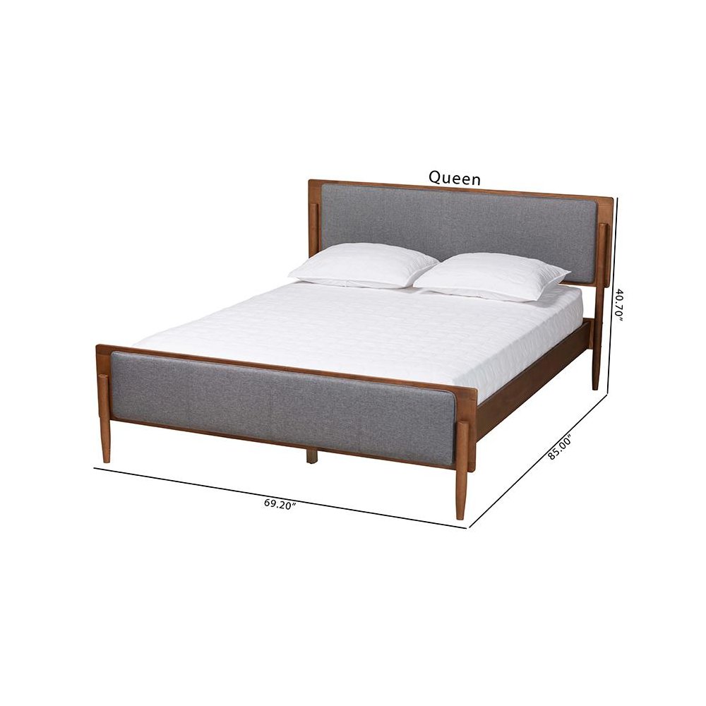 Grey Fabric and Ash Walnut Finished Wood King Size Platform Bed
