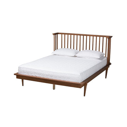 Flint Mid-Century Modern Ash Walnut Finished Wood King Size Platform Bed