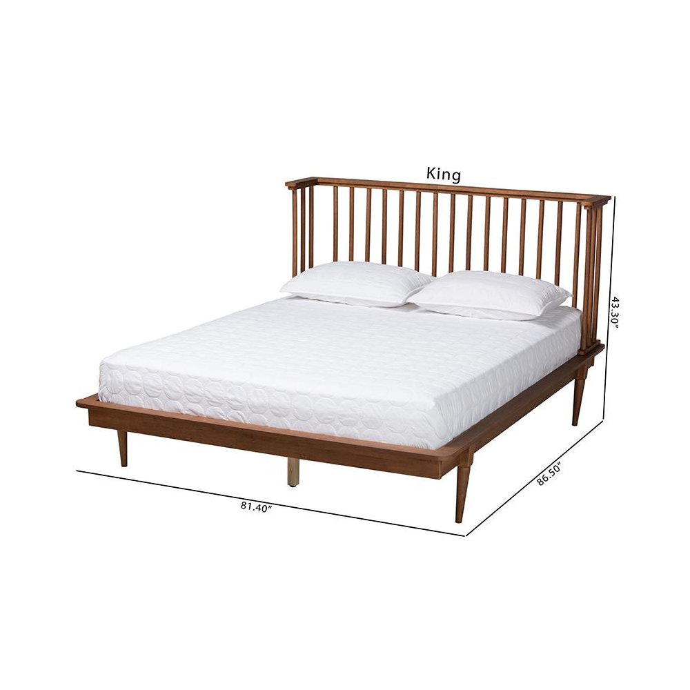 Flint Mid-Century Modern Ash Walnut Finished Wood King Size Platform Bed