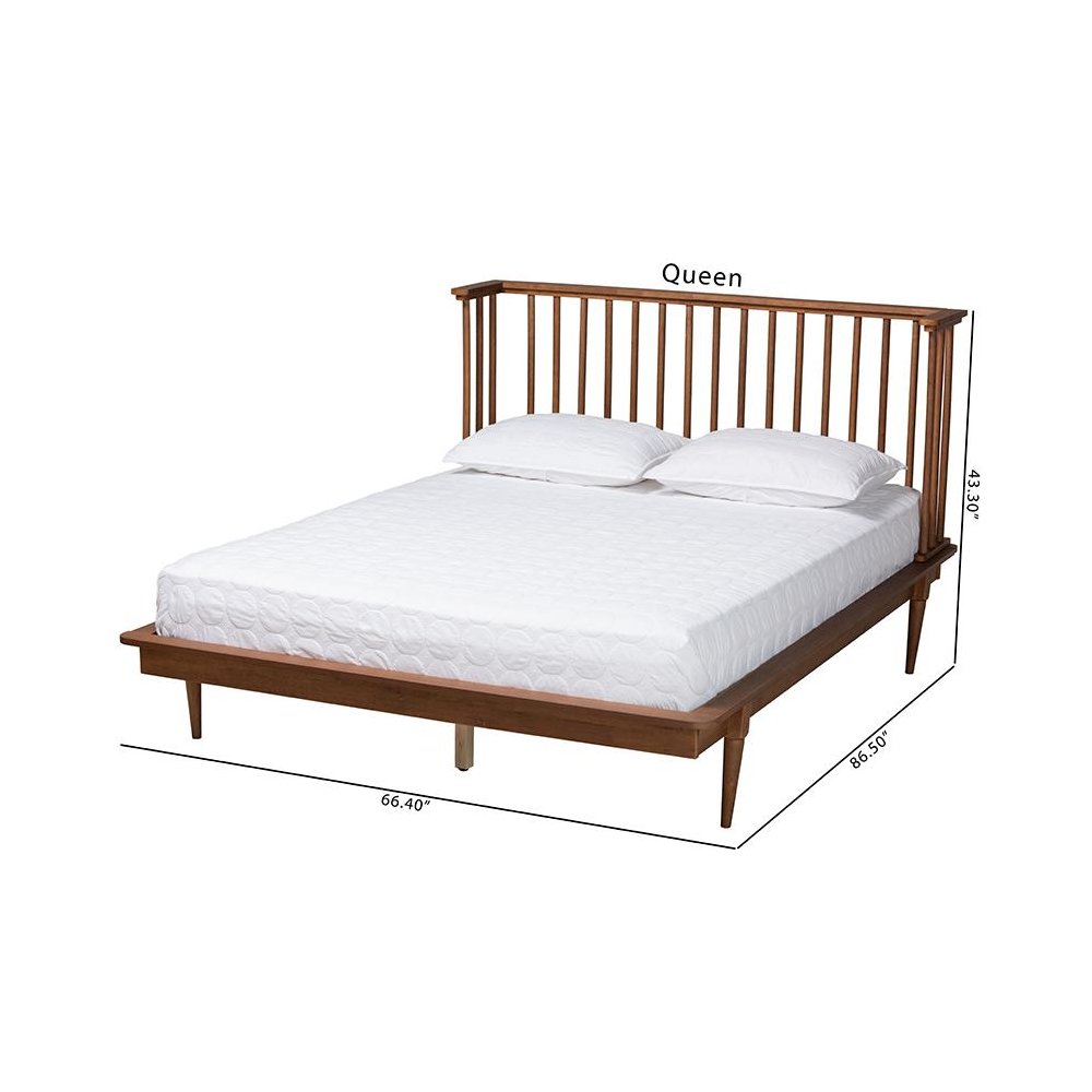 Flint Mid-Century Modern Ash Walnut Finished Wood King Size Platform Bed