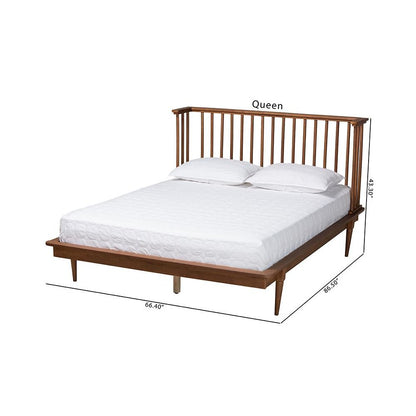 Flint Mid-Century Modern Ash Walnut Finished Wood King Size Platform Bed