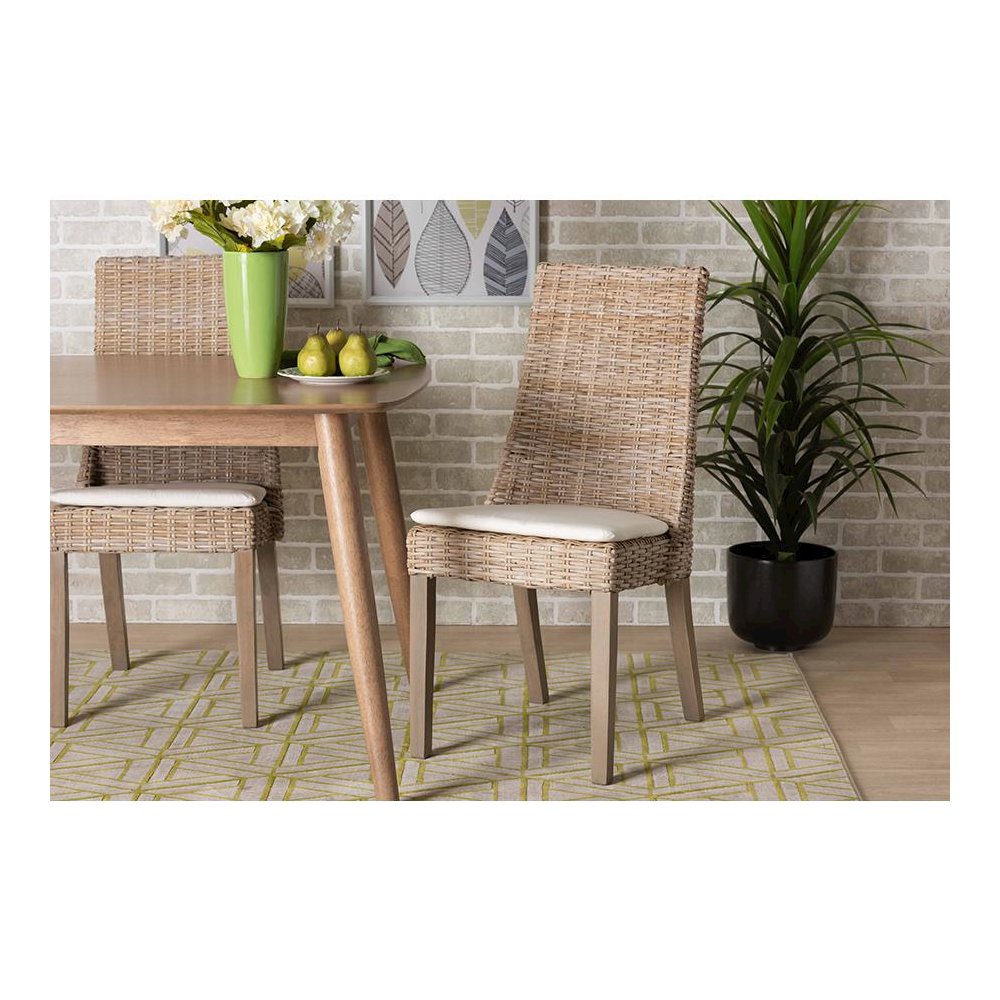 bali & pari Toby Modern Bohemian Grey Rattan 2-Piece Dining Chair Set