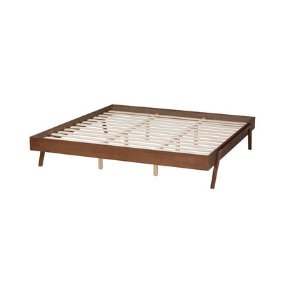 Sarita Mid-Century Modern Ash Walnut Finished Wood King Size Bed Frame
