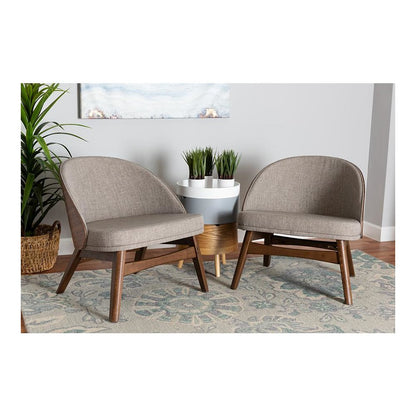 Grey Fabric and Walnut Brown Finished Wood 2-Piece Accent Chair Set