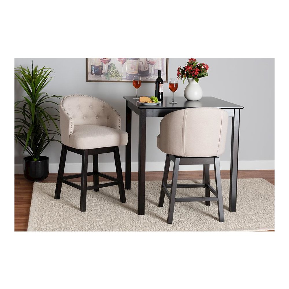 Espresso Brown Finished Wood 2-Piece Swivel Counter Stool Set