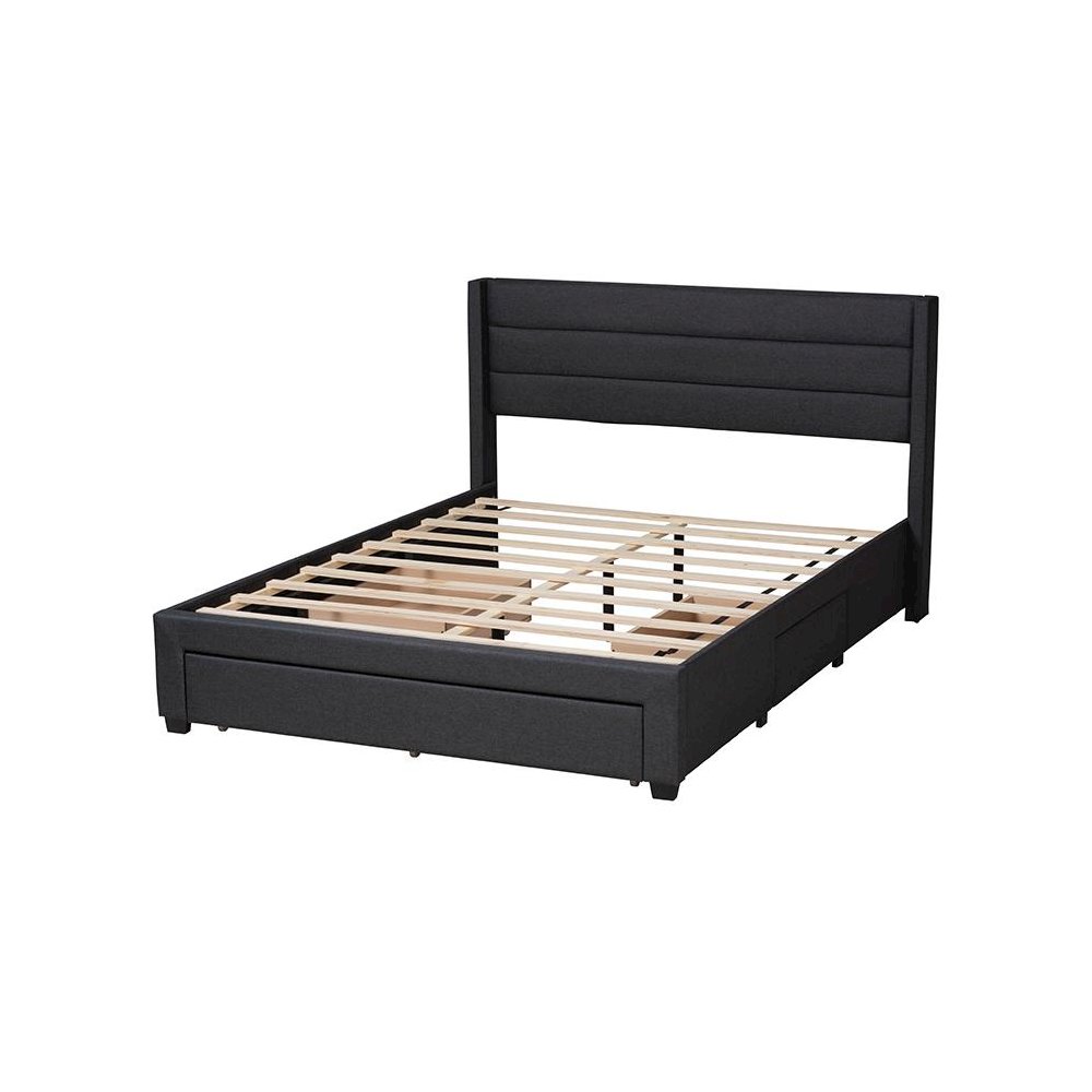 Dark Brown Finished Wood Queen Size 3-Drawer Storage Platform Bed