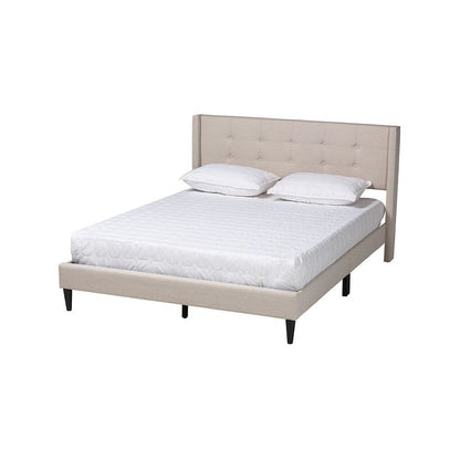 Transitional Beige Fabric Upholstered Queen Size Platform Bed