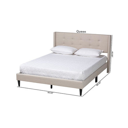 Transitional Beige Fabric Upholstered Queen Size Platform Bed