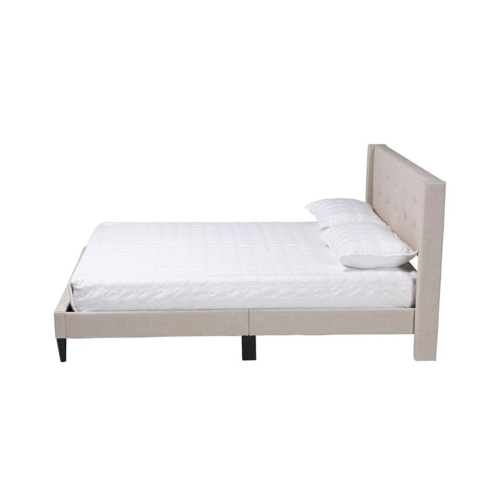 Transitional Beige Fabric Upholstered Queen Size Platform Bed