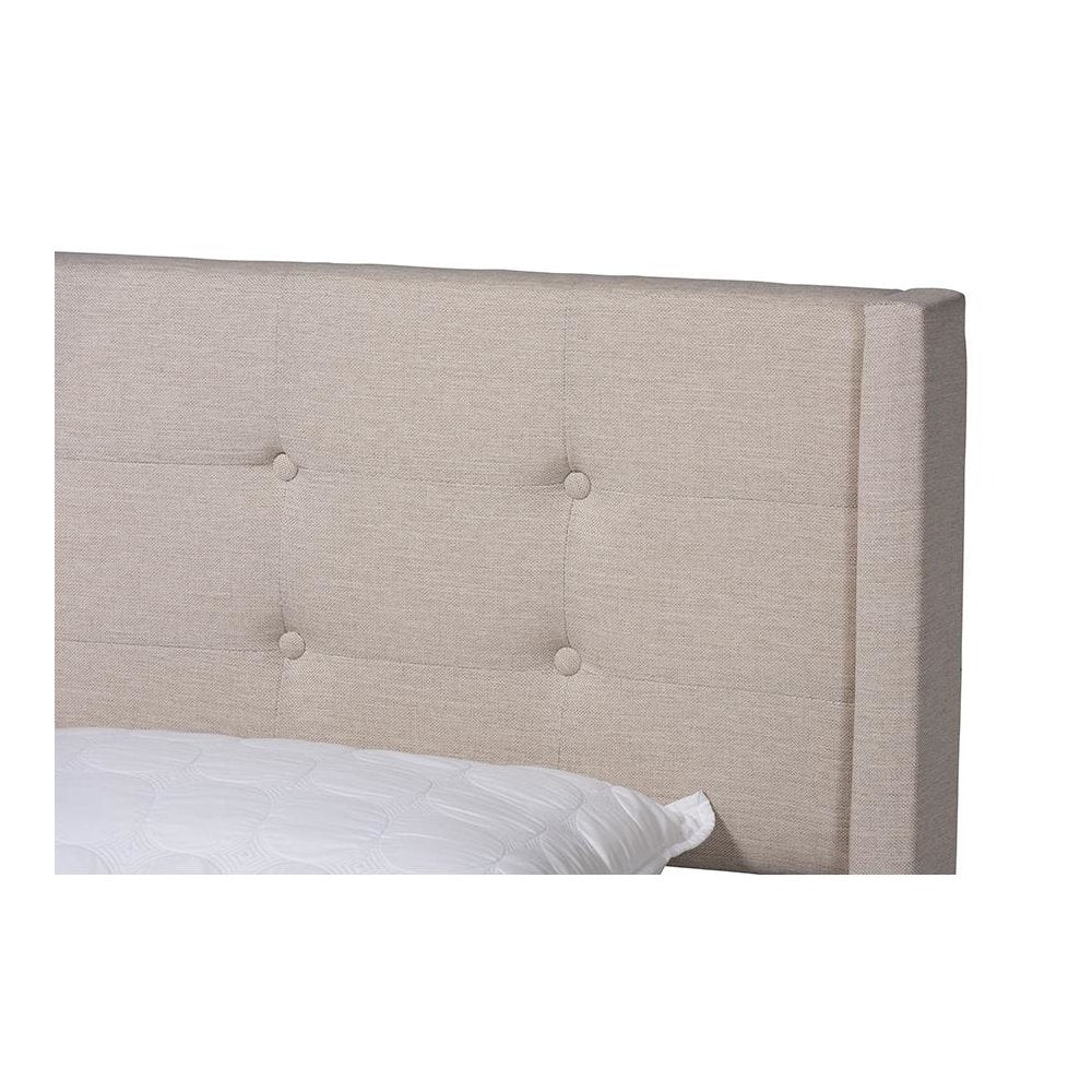 Transitional Beige Fabric Upholstered Queen Size Platform Bed