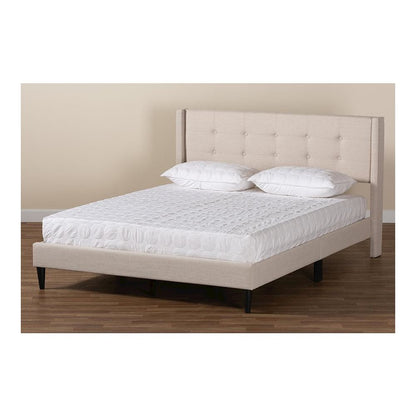 Transitional Beige Fabric Upholstered Queen Size Platform Bed