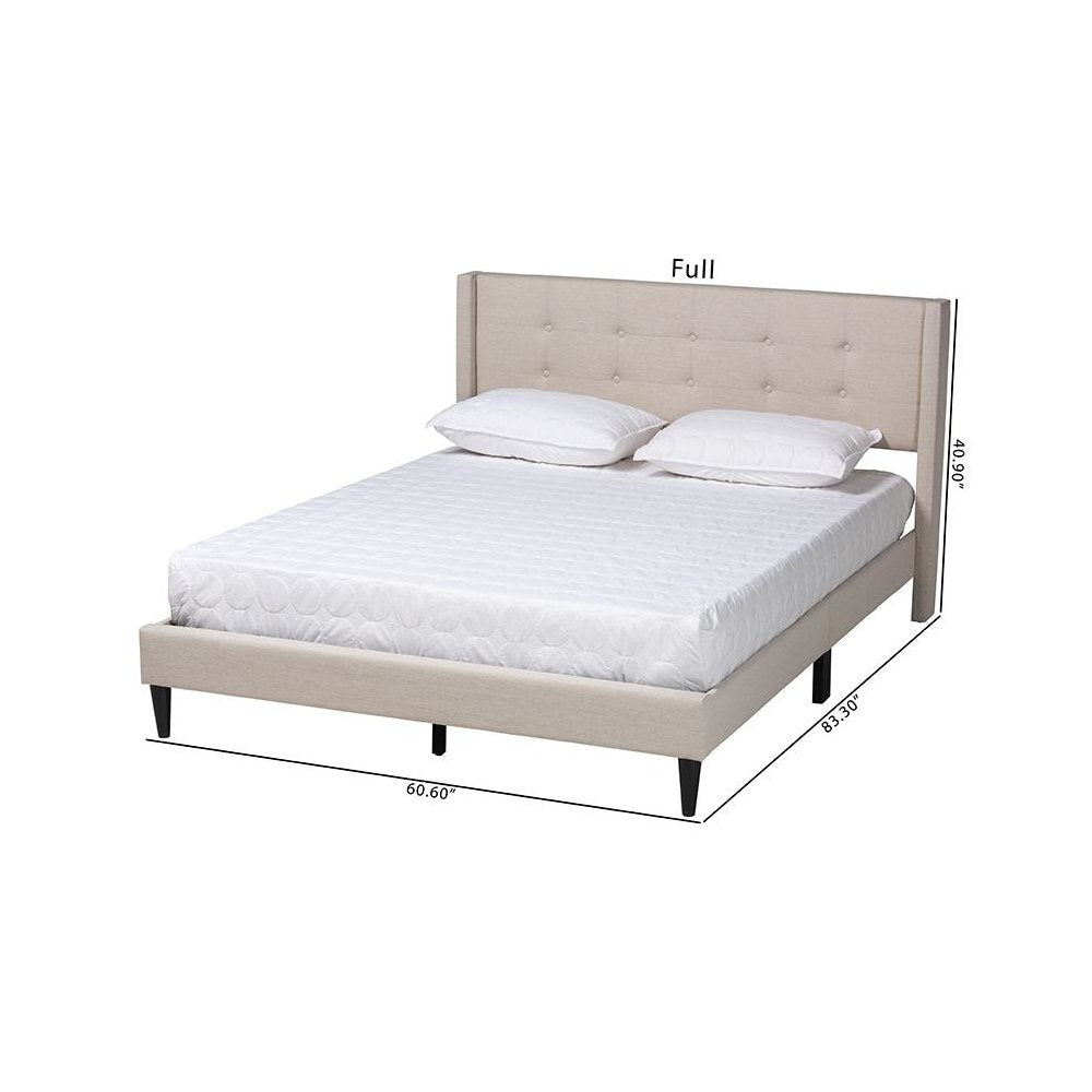 Transitional Beige Fabric Upholstered Queen Size Platform Bed