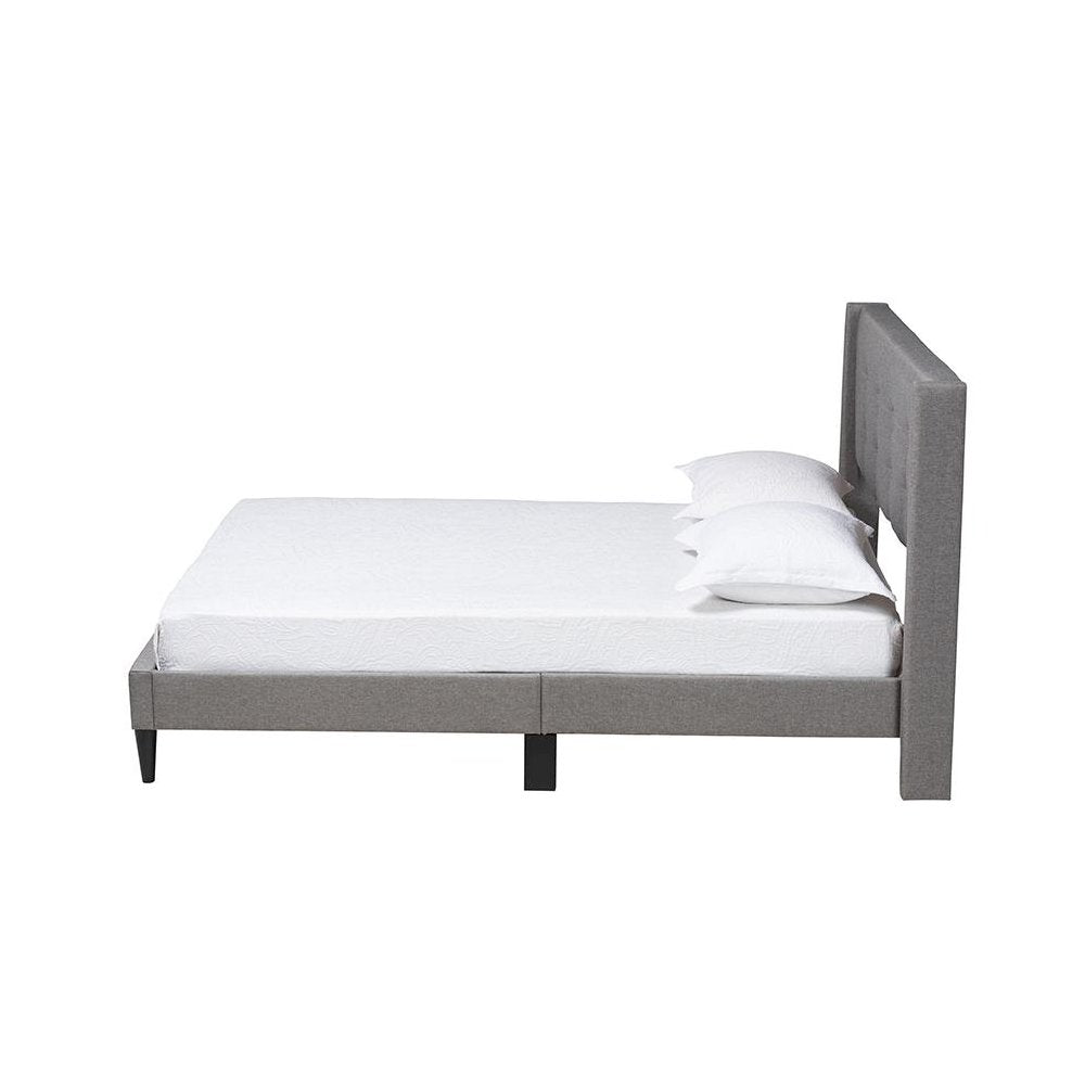 Transitional Grey Fabric Upholstered Queen Size Platform Bed