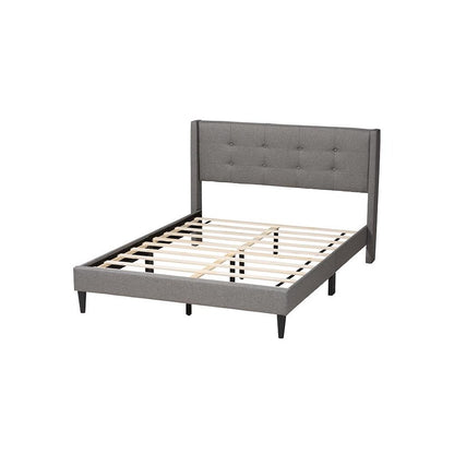 Transitional Grey Fabric Upholstered Queen Size Platform Bed