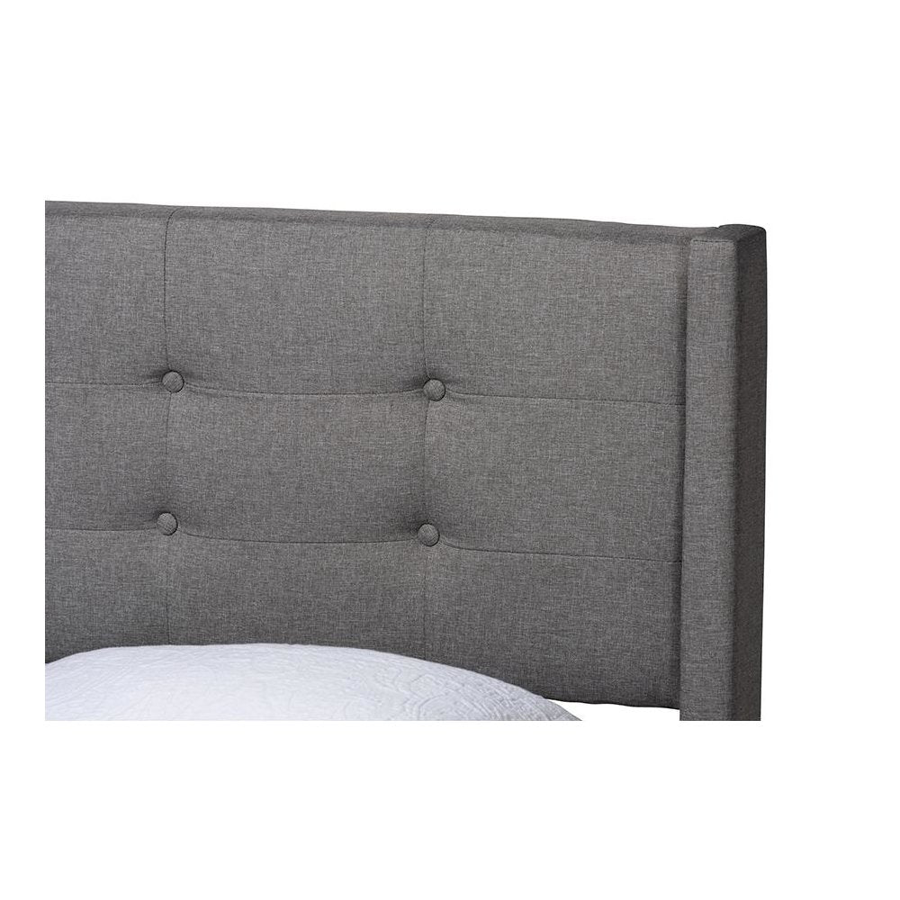 Transitional Grey Fabric Upholstered Queen Size Platform Bed