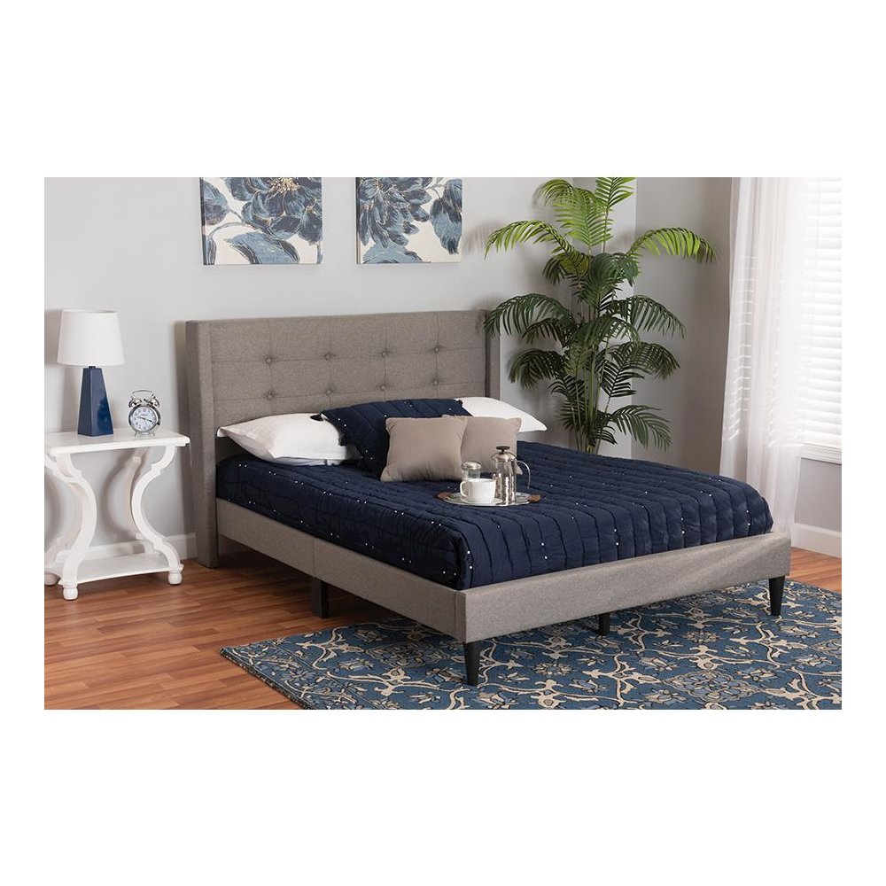 Transitional Grey Fabric Upholstered Full Size Platform Bed