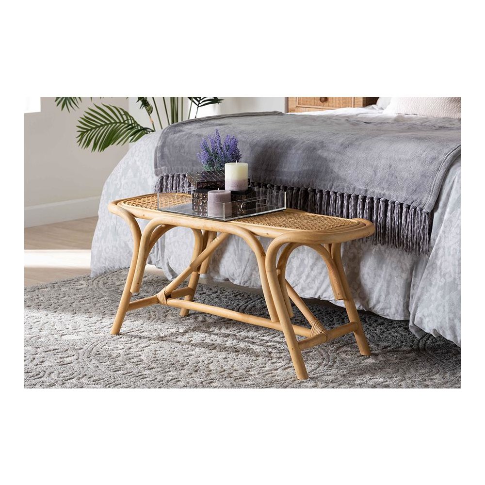 bali & pari Septa Modern Bohemian Natural Brown Rattan Accent Bench