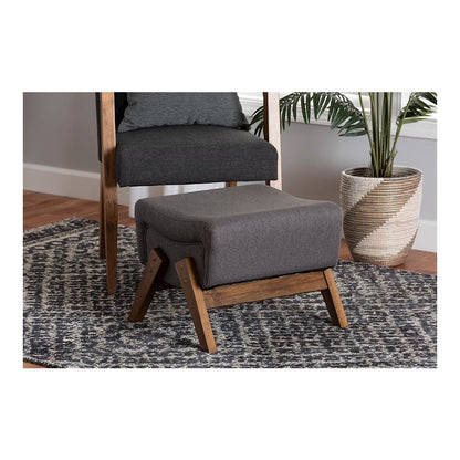 Dark Grey Fabric and Walnut Brown Finished Wood Ottoman
