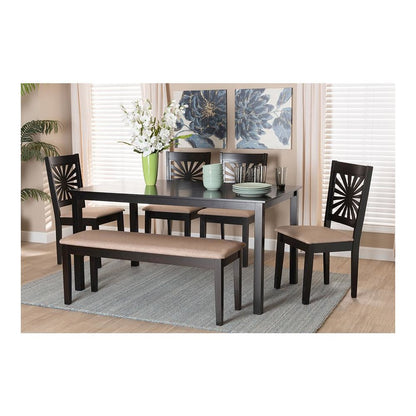 Olympia Modern Beige Fabric and Espresso Brown Finished Wood 6-Piece Dining Set