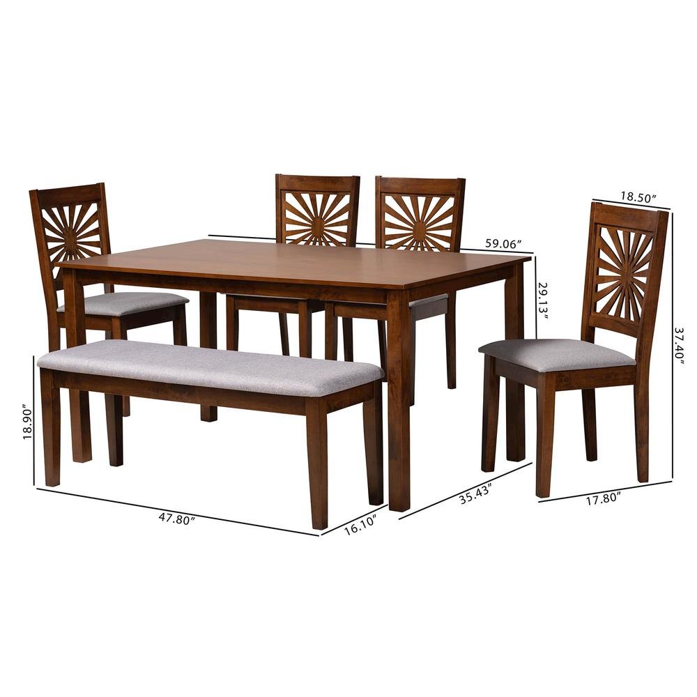 Olympia Modern Grey Fabric and Walnut Brown Finished Wood 6-Piece Dining Set