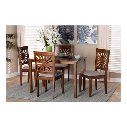 Olympia Modern Grey Fabric and Walnut Brown Finished Wood 5-Piece Dining Set