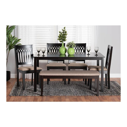 Genesis Modern Beige Fabric and Dark Brown Finished Wood 6-Piece Dining Set
