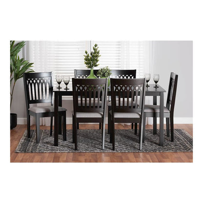 Genesis Modern Grey Fabric and Dark Brown Finished Wood 7-Piece Dining Set