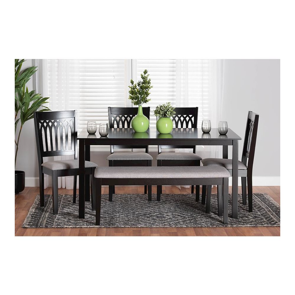 Genesis Modern Grey Fabric and Dark Brown Finished Wood 6-Piece Dining Set