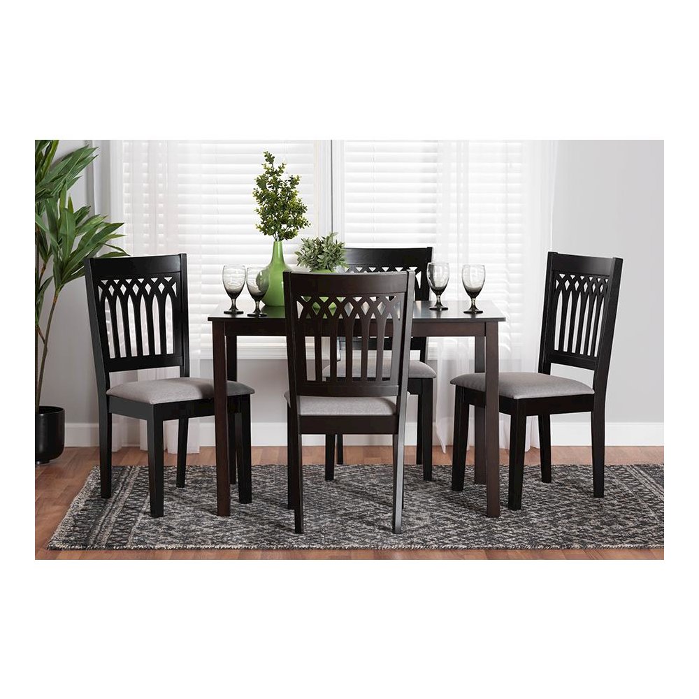 Genesis Modern Grey Fabric and Dark Brown Finished Wood 5-Piece Dining Set