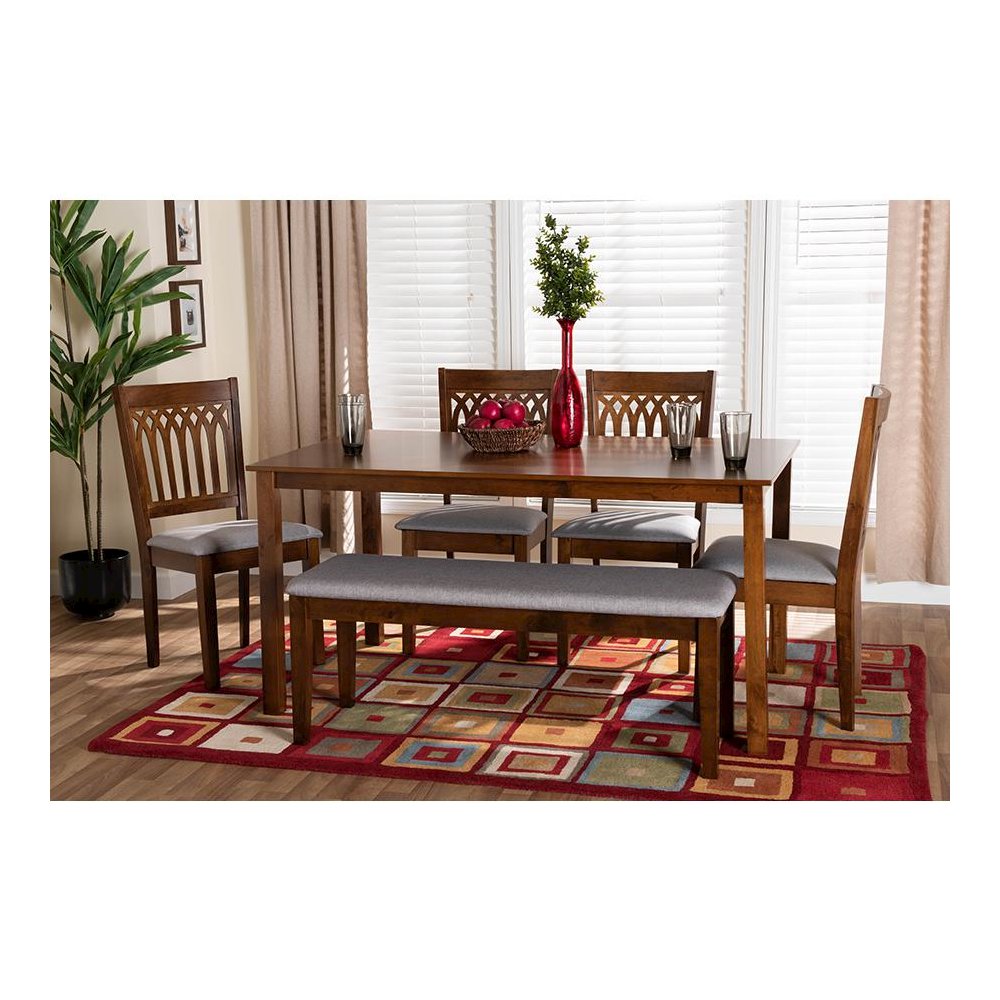 Genesis Modern Grey Fabric and Walnut Brown Finished Wood 6-Piece Dining Set