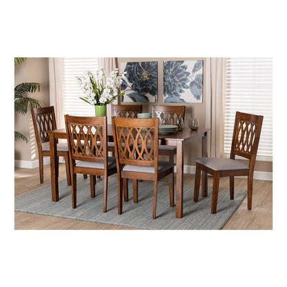 Florencia Modern Grey Fabric and Walnut Brown Finished Wood 7-Piece Dining Set