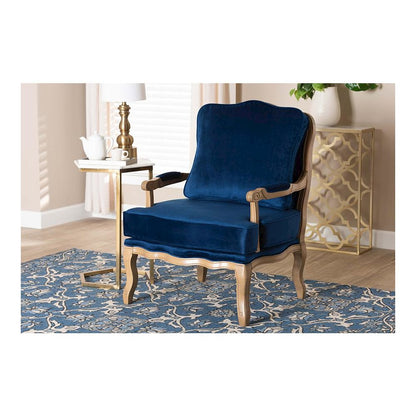 French Oak Brown Finished Wood Accent Chair