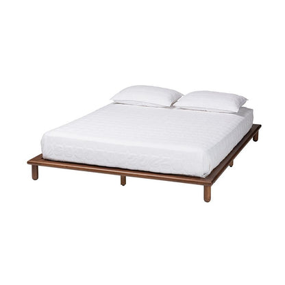 Alivia Mid-Century Modern Walnut Brown Finished Wood Queen Size Bed Frame