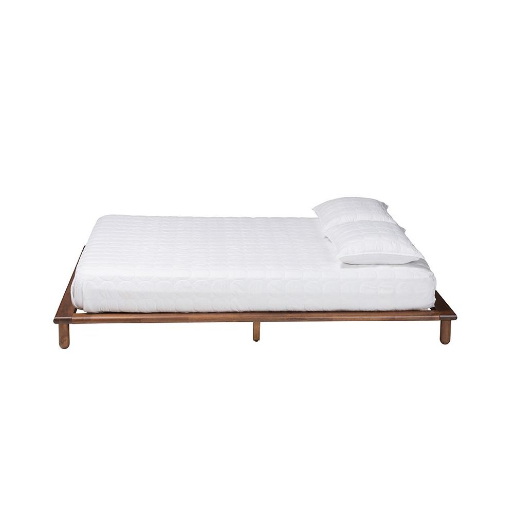 Alivia Mid-Century Modern Walnut Brown Finished Wood Queen Size Bed Frame