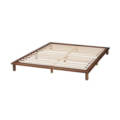 Alivia Mid-Century Modern Walnut Brown Finished Wood Queen Size Bed Frame