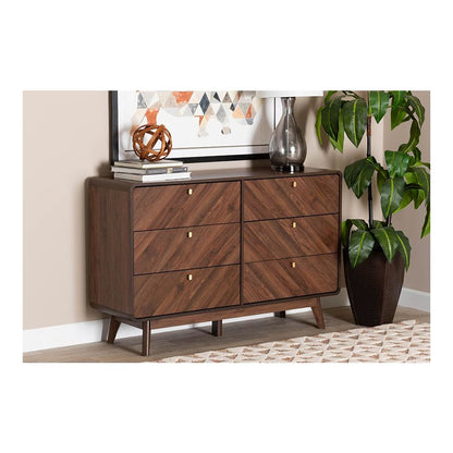Transitional Walnut Brown Finished Wood 6-Drawer Dresser