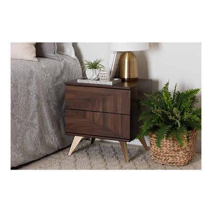 Transitional Walnut Brown Finished Wood 2-Drawer Nightstand