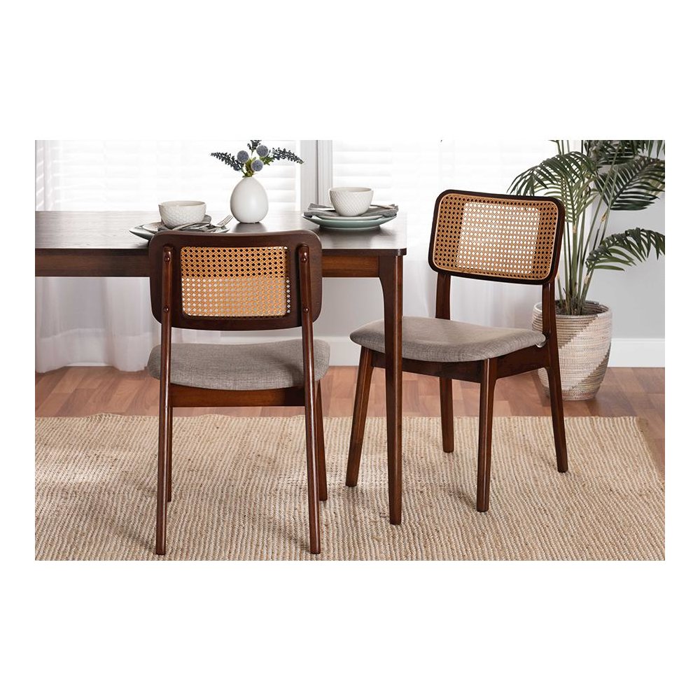 Grey Fabric and Walnut Brown Finished Wood 2-Piece Dining Chair Set