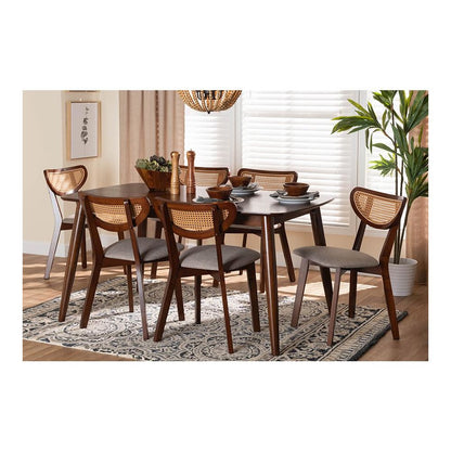 Grey Fabric and Walnut Brown Finished Wood 7-Piece Dining Set