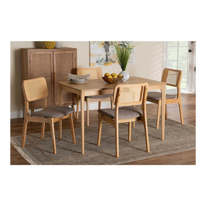 Grey Fabric and Natural Oak Finished Wood 5-Piece Dining Set