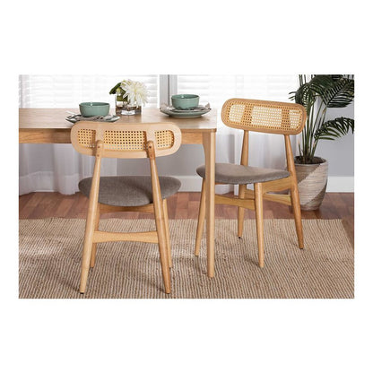 Grey Fabric and Natural Oak Finished Wood 2-Piece Dining Chair Set