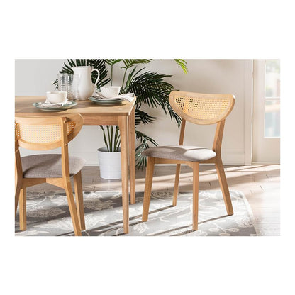 Grey Fabric and Natural Oak Finished Wood Dining Chair