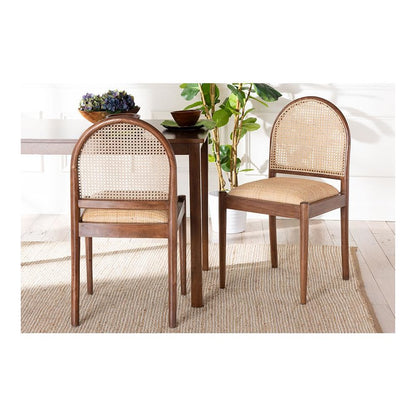 Natural Rattan and Acacia Wood 2-Piece Dining Chair Set