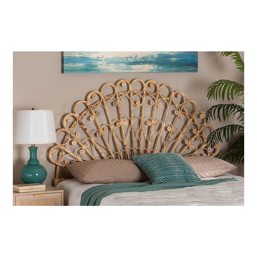 Bohemian Natural Brown Rattan Queen Size Standalone Headboard