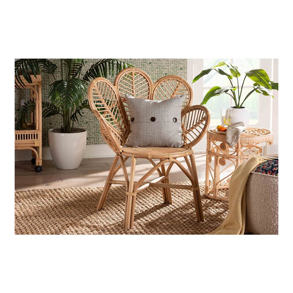 bali & pari Eliava Modern Bohemian Natural Rattan Flower Accent Chair
