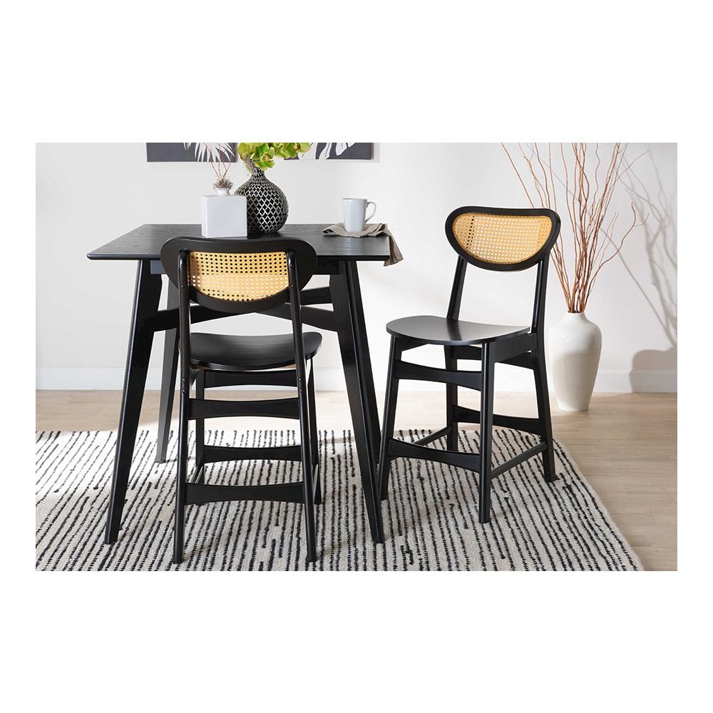 Dark Brown Finished Wood and Rattan 2-Piece Counter Stool Set
